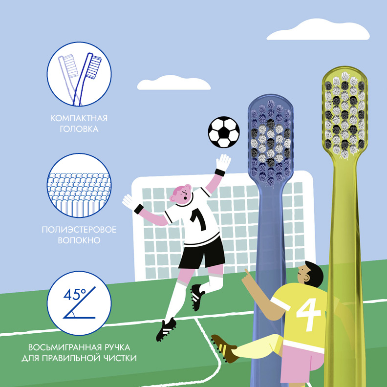 Набор ультрамягких зубных щеток Curaprox CS 5460 Ultra Soft (2шт.) Duo Football 2026