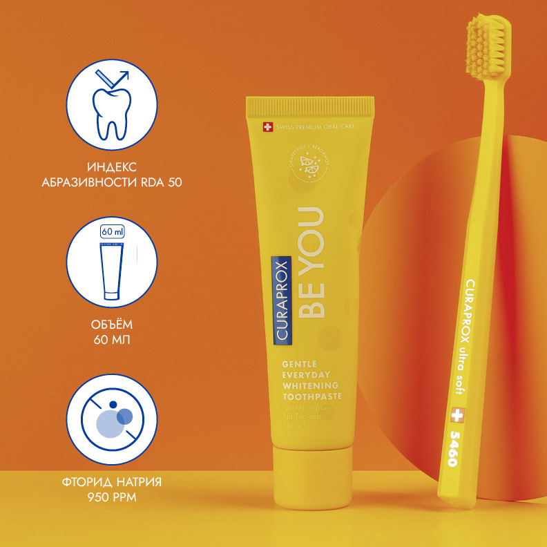 Отбеливающая зубная паста Curaprox Be You со вкусом грейпфрута и бергамота, 60 мл