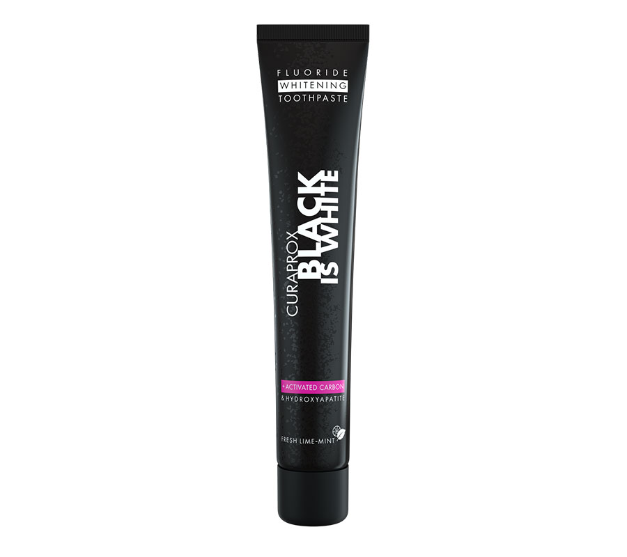 Отбеливающая зубная паста Curaprox Black Is White + зубная щетка Curaprox 8760, черная